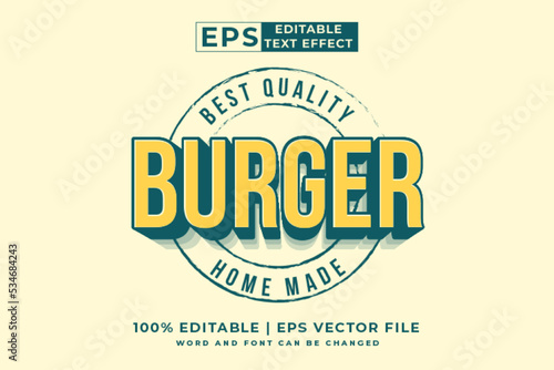 Editable text effect burger logo 3d vintage style premium vector