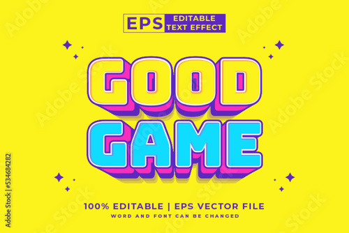 Editable text effect good game 3d 90s cartoon style premium vector