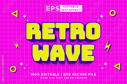 Editable text effect retro wave 3d 90s cartoon style premium vector