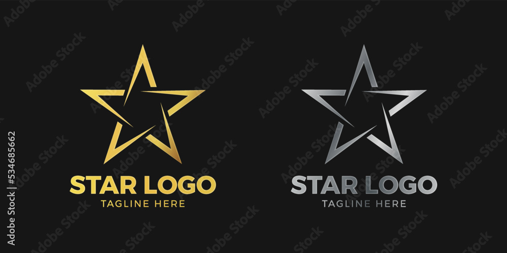 Luxury star logo designs template in gold and metallic silver colors. perfect for your luxury brand, identity