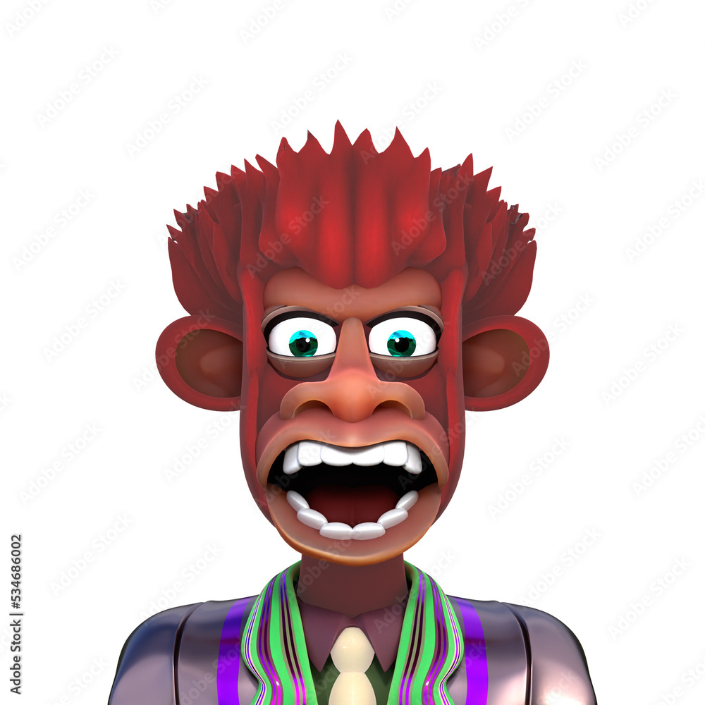 3D RENDER ILLUSTRATION. FANTASY FUNNY CRAZY MONSTER DEMON DEVIL APE MONKEY ANIMAL CUTE CARTOON CHARACTERS. PROFILE PICTURE PNG BLANK BACKGROUND.