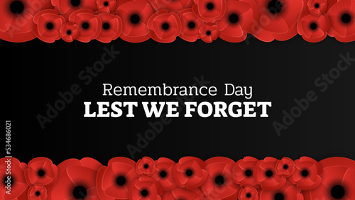 Red poppy flowers in black background. suitable for remembrance day lest we forget