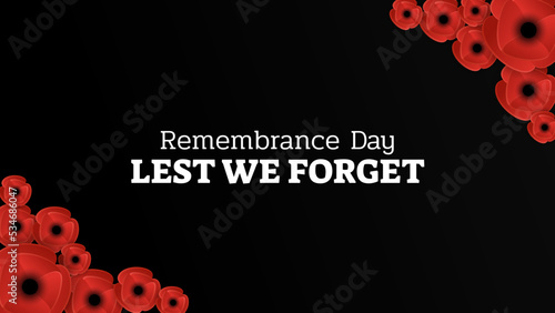 Red poppy flowers in black background. suitable for remembrance day lest we forget