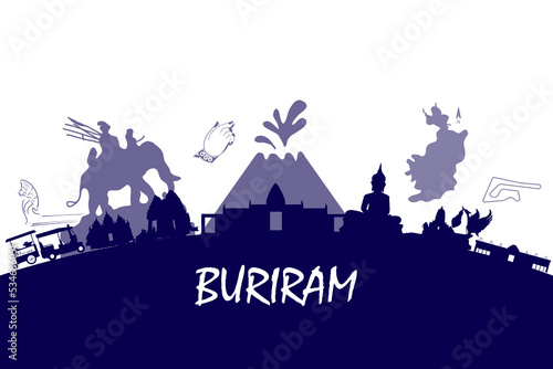 Buriram capital city silhouette isolated from white background
