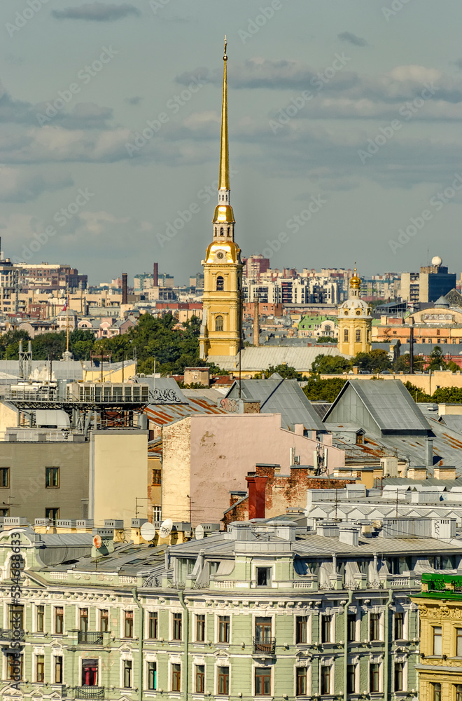 Fototapeta premium View of the city from the bell tower of the Cathedral of the Vladimir Icon of the Mother of God in St. Petersburg.