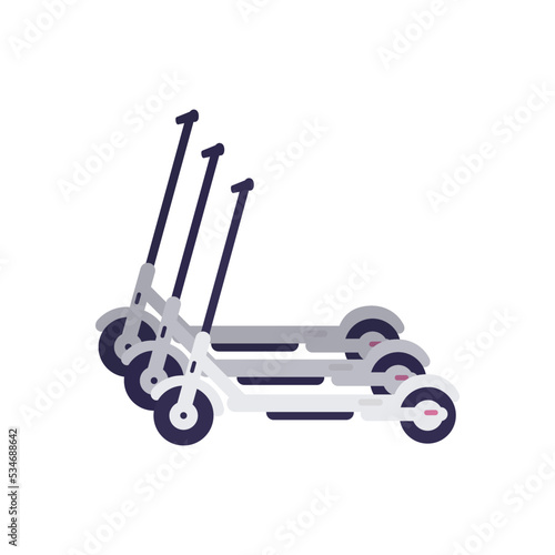 Electric Scooter Icon set parking. Modern lifestyle. Eco transport for city lifestyle. Scooter concept. Vector flat illustration.