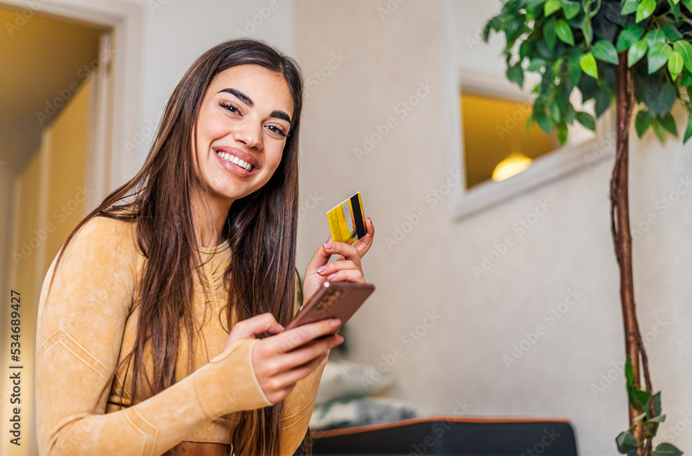 Portrait of joyful adult young woman, canceling her purchase on phone. Portrait of joyful adult young woman, canceling her purchase on phone.
