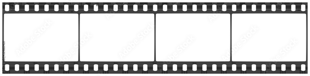 Elongated film strip, film frames on transparent background