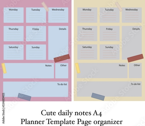 Planning organizer for notes in a notebook weekly business challenge