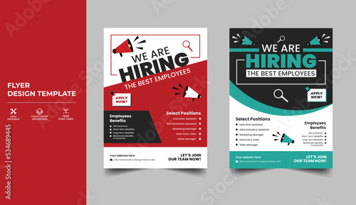 We are hiring advertisement flyer design template. Job offer leaflet template. Job vacancy flyer poster template design