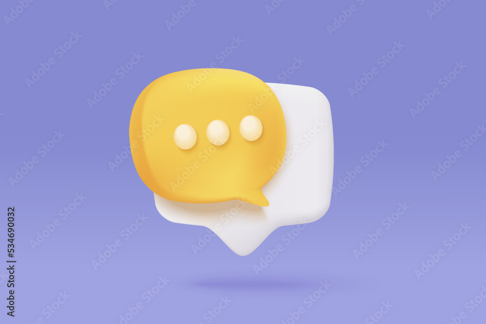 3D speech bubbles symbol on social media icon isolated on pastel ...