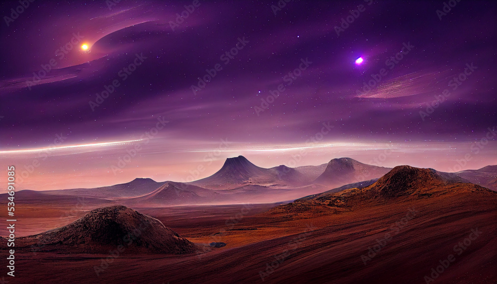 Beautiful and realistic Mars landscape background. CG artwork concept. 3D rendering