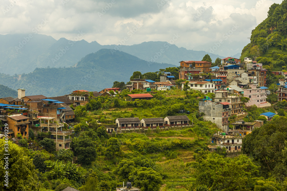 Bandipur, Nepal - Cityscape and mountains 