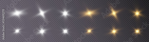 Set of bright gold stars with highlights. vector png	