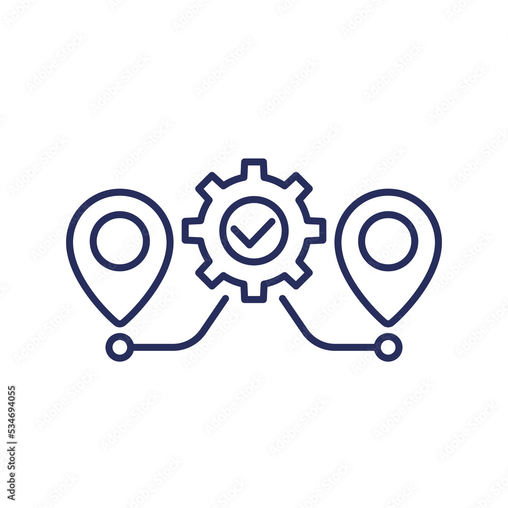 logistics optimization line icon with a route logistics optimization line icon with a route