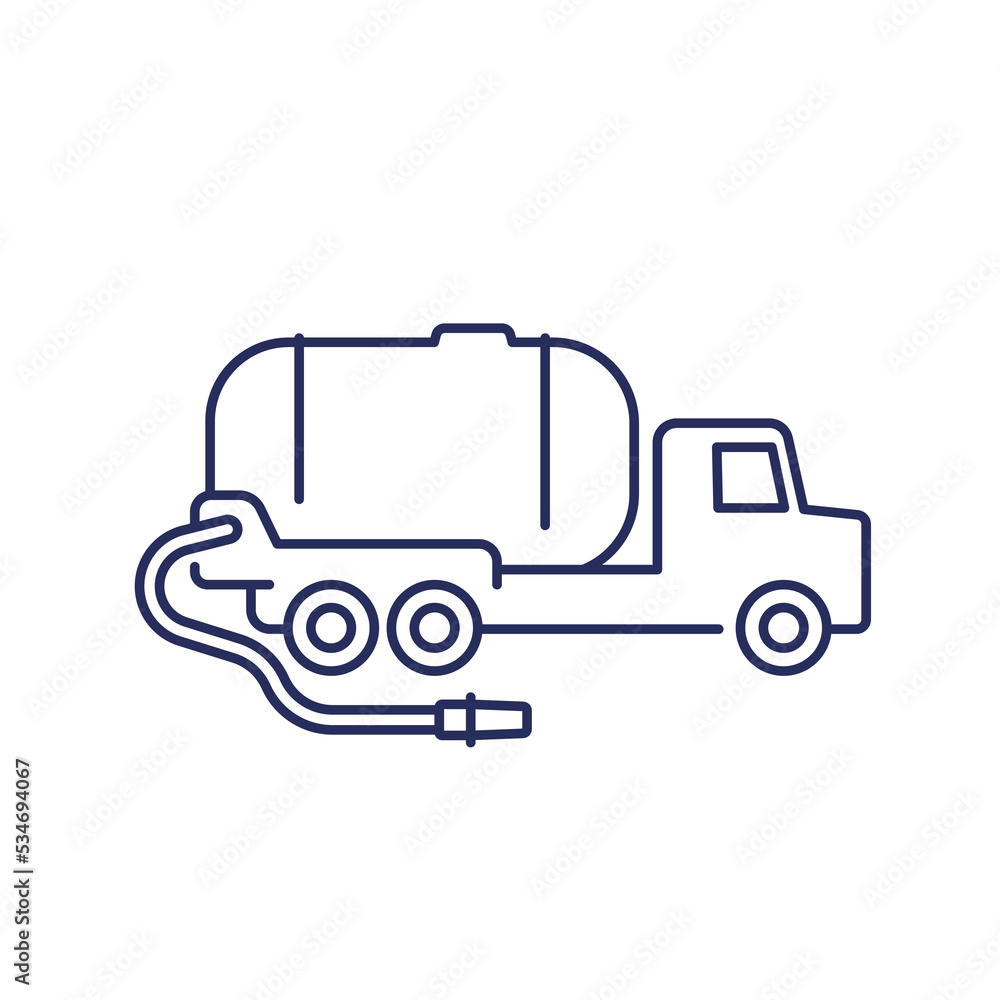 vacuum truck icon, sewer cleaner line vector