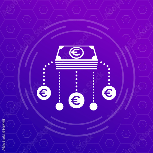 Financial assets diversification, income sources icon with euro