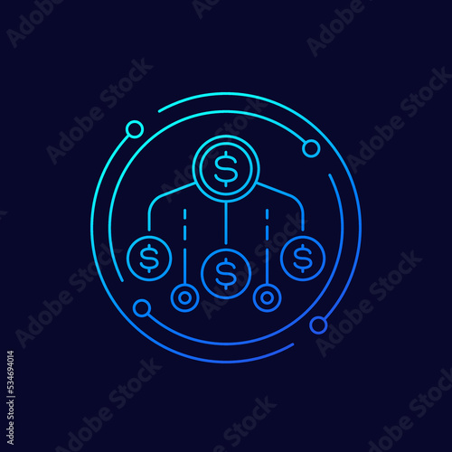 Financial assets diversification, income sources icon, linear design