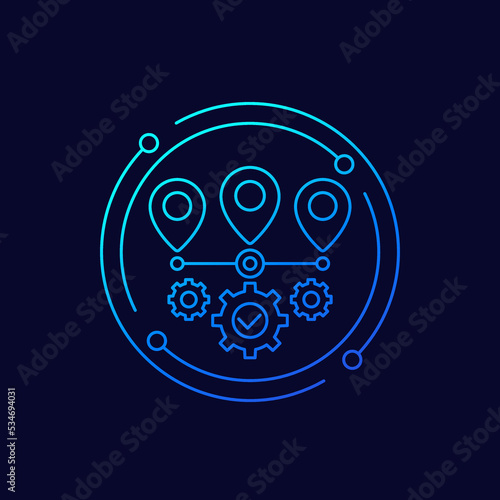logistics optimization icon with a route, linear design