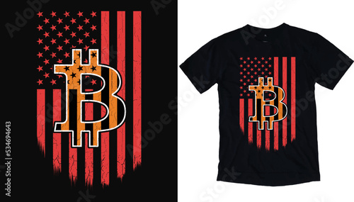 Bitcoin American flag with bitcoin - Digital Currency Lover T-shirt Design