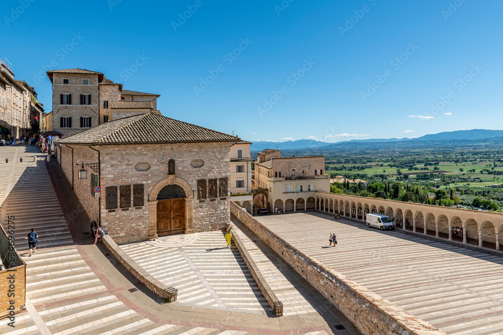 The historic center of Assisi, Perugia, Italy, seen from the Basilica of San Francesco d'Assisi