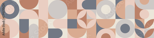 Seamless geometric mosaic in trendy coffee shades, circles and squares texture for textile or wallpaper. Gray and brown background for cover template and web design.