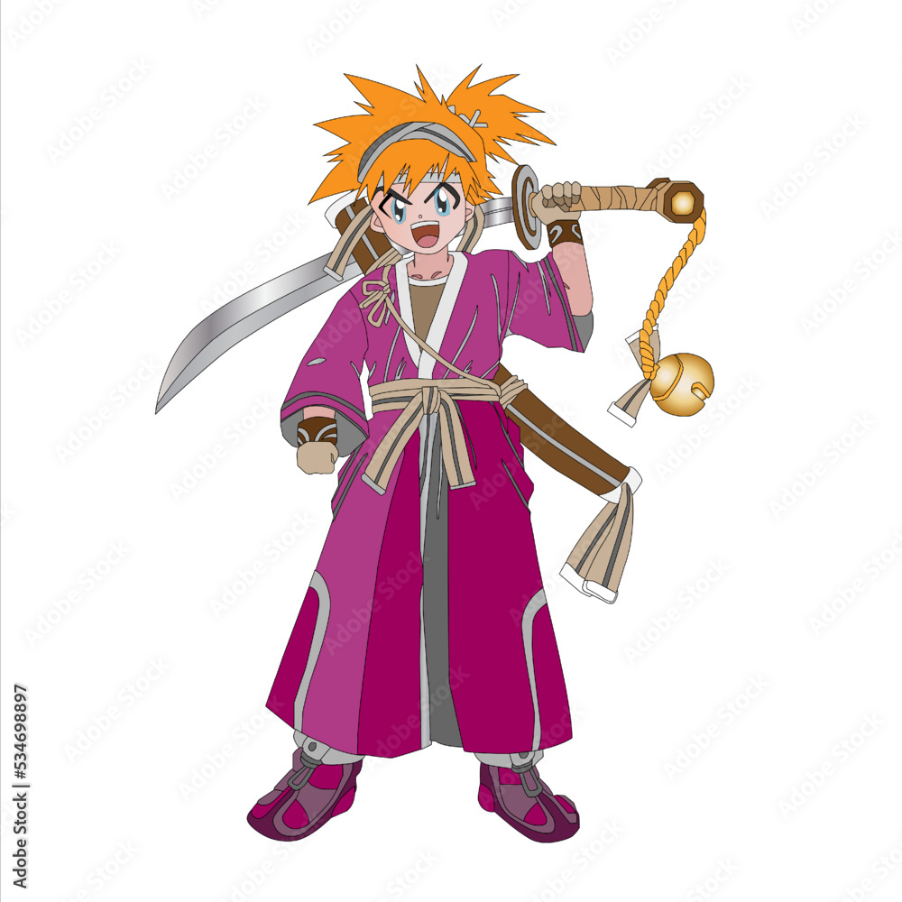 Fototapeta premium NINJA WARRIOR WITH KATANA MANGA BOY