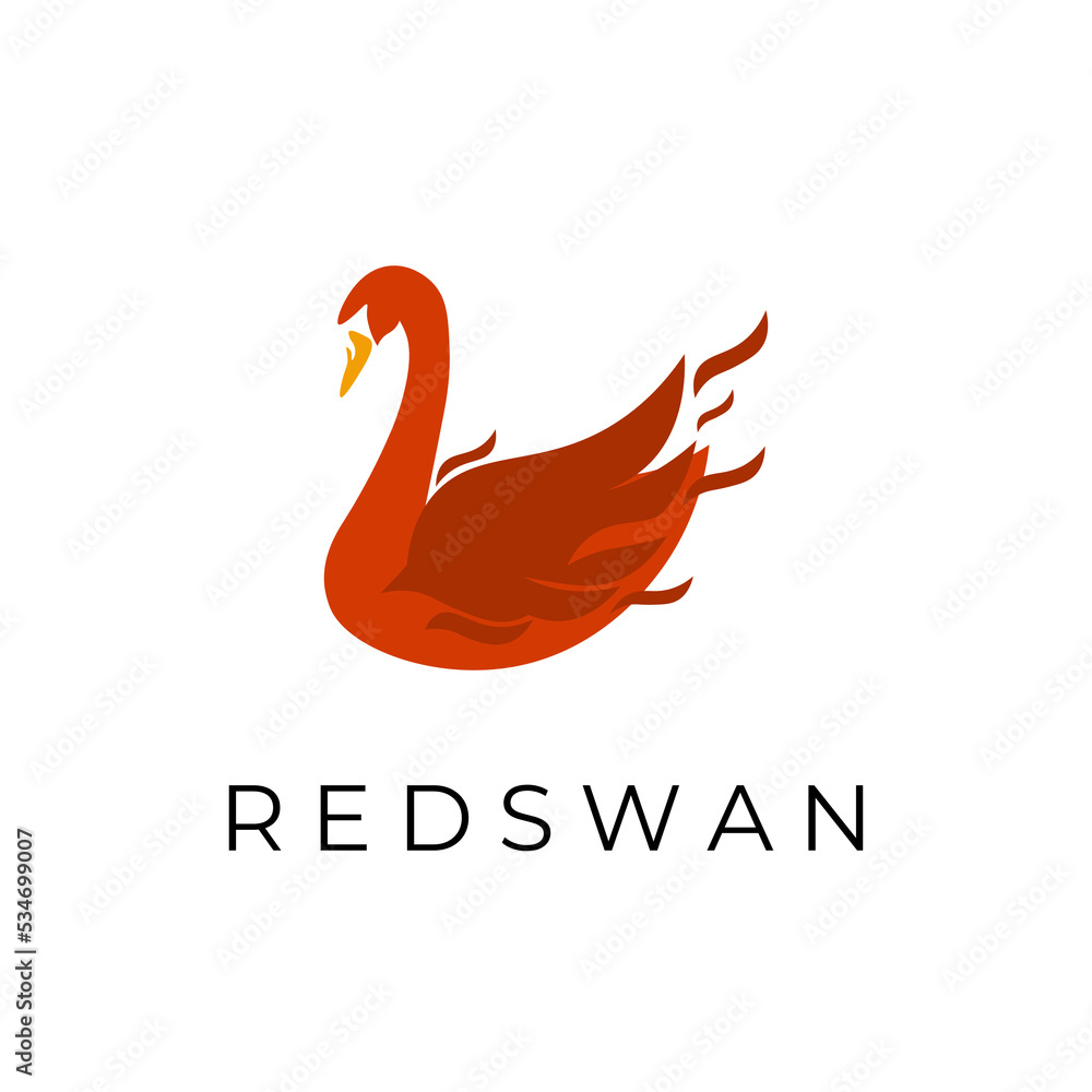 Fototapeta premium Flaming fire red swan illustration logo