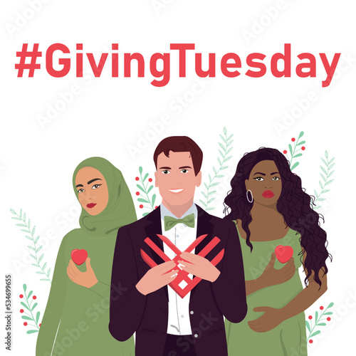 National Day of Giving (#GIVINGTUESDAY). Charity campaign banner design, vector illustration.