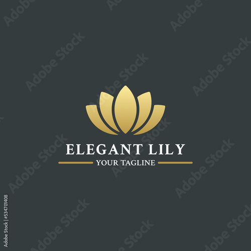 Lily Flower Logo Vector Or Lily Flower Icon Vector Illustration. lotus flower logo. Lily logo for a product that reflects the beauty of flowers. Gold lily flower logo design.