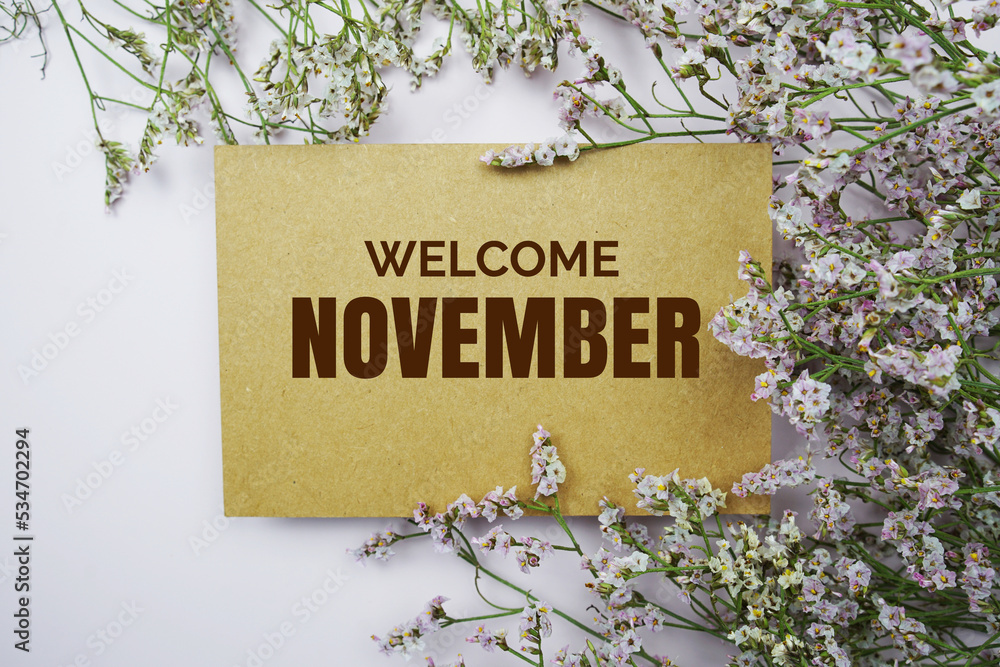 November written on paper card with flower frame decoraton on
