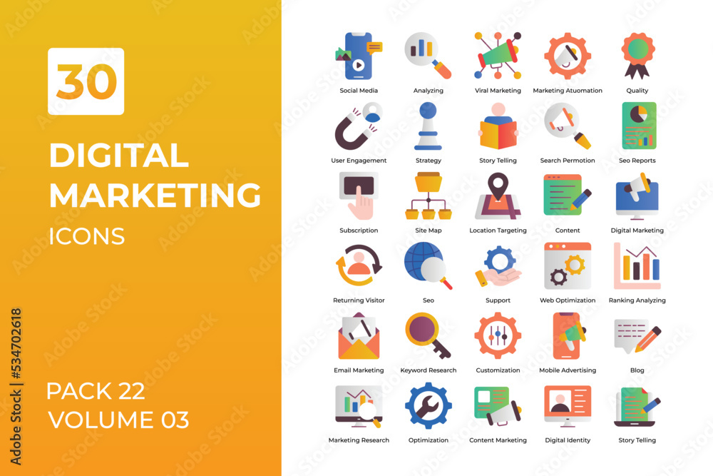 digital marketing icons collection.