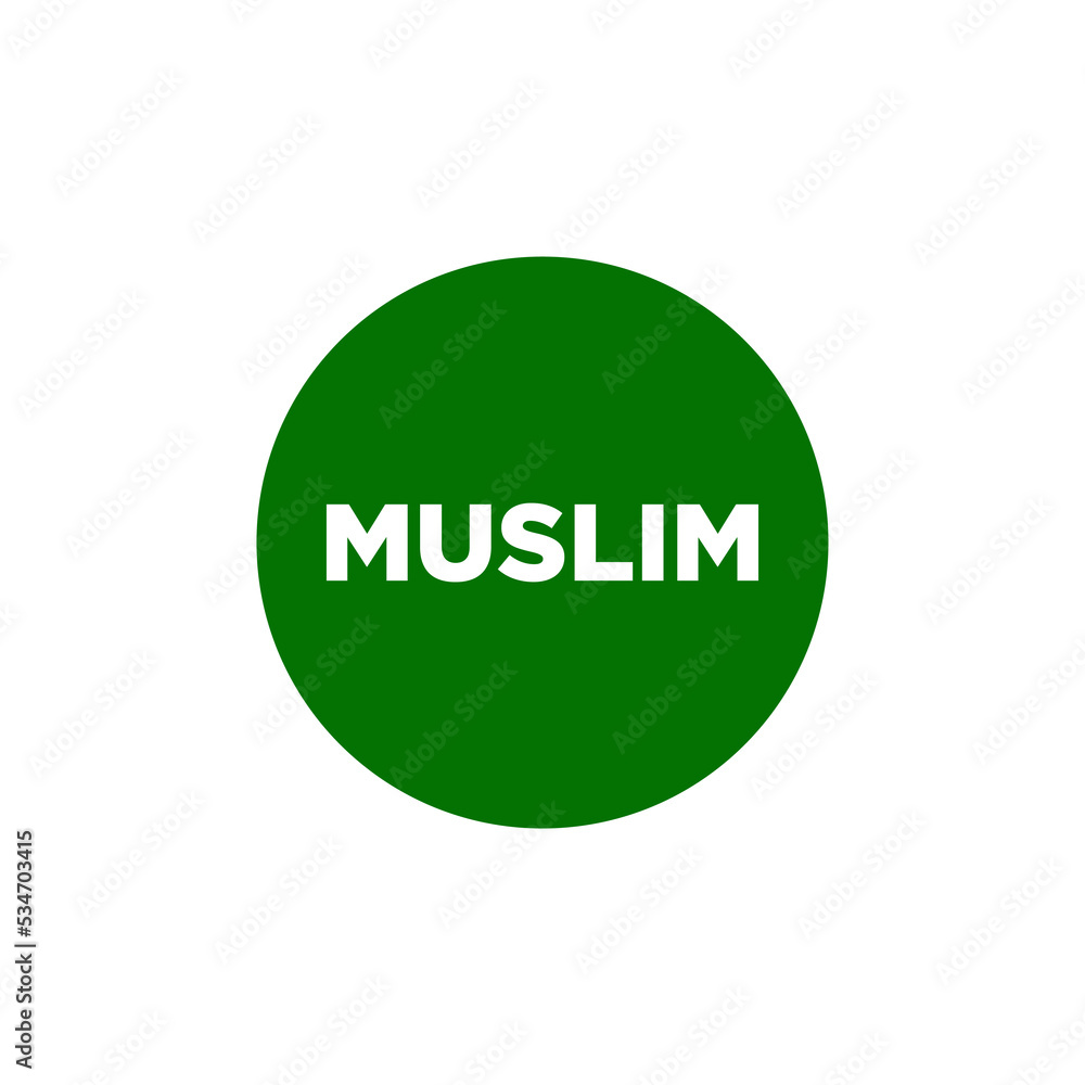 Muslim written on green circle. Muslim lettering icon. Muslim written on green circle. Muslim lettering icon.