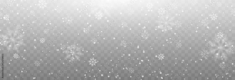 Vector snow. Snow png. Snow on an isolated transparent background. Snowfall, blizzard, winter, snowflakes png. Christmas image. - obrazy, fototapety, plakaty 