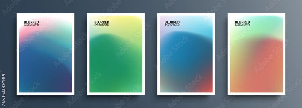 Set of blurred backgrounds with color gradients. Abstract graphic templates collection for brochures, posters, banners and book covers. Vector illustration.