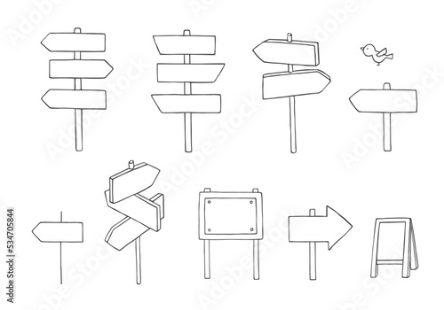 手書きの看板・案内板のイラストセット（モノクロ線画）