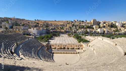 A panoramic view inside the Roman Amphitheatre in Amman, Jordan