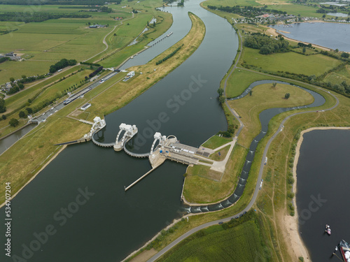 Amerongen weir and lock complex is a hydraulic work of art in the Netherlands. Including a hydroelectric power station on the Lower Rhine and fish ladder. photo