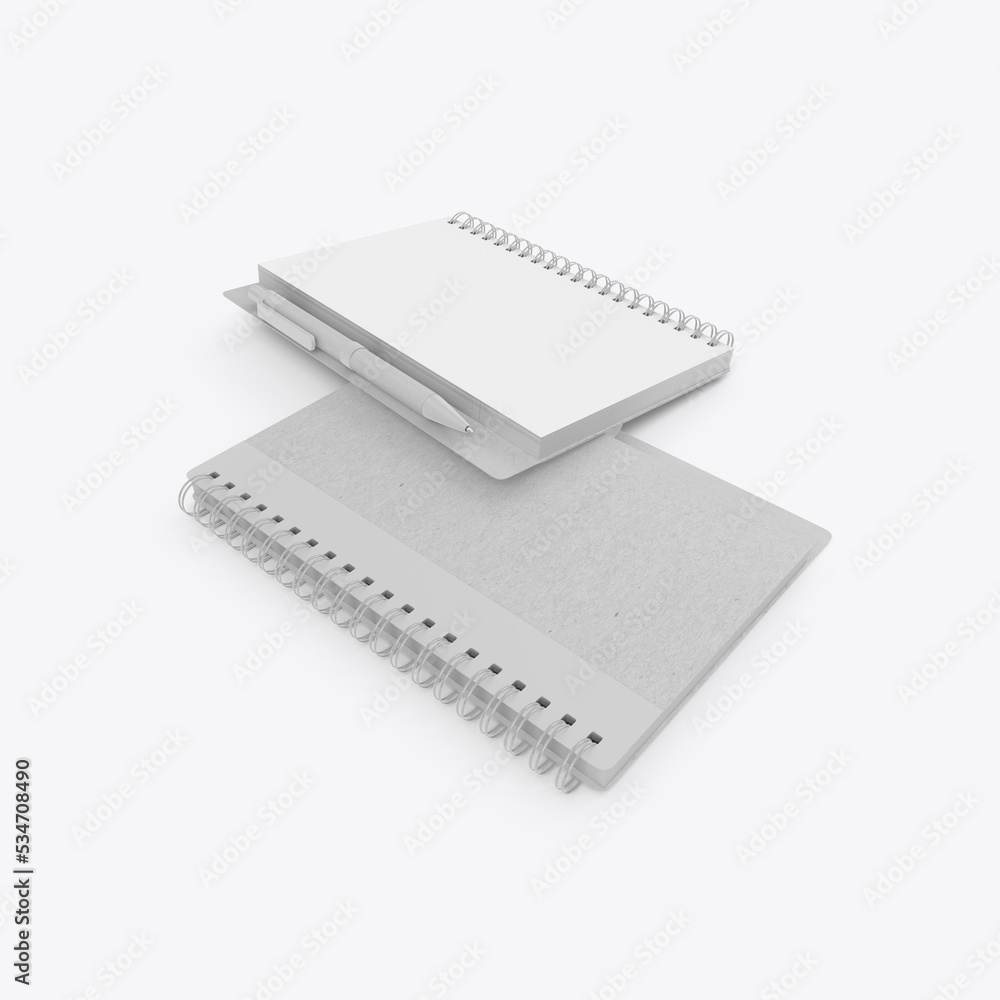 Kraft Notebook With Ring and Pen Mockup. 3D render Kraft Notebook With Ring and Pen Mockup. 3D render