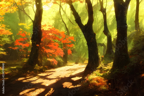 Sunlight in an autumn forest. 