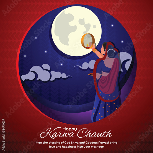 Happy karwa chauth festival card  it is a one-day festival celebration by Hindu women