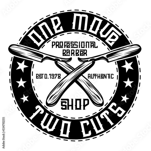 straight razors with the phrase behind them, black and white version