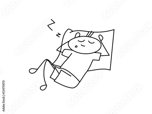A hand-drawn man sleeps on a pillow.