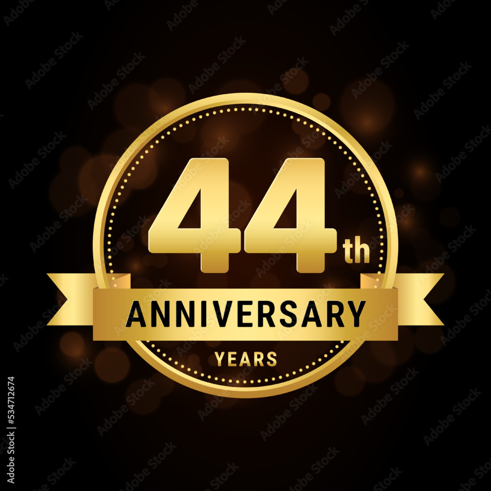 44th anniversary, anniversary celebration template design with gold ribbon. Logo vector illustration 44th anniversary, anniversary celebration template design with gold ribbon. Logo vector illustration