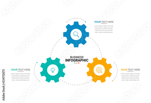Vector Modern infographic template. Business concept with 3 options. Creative circle elements design with marketing icons. diagram, flowchart, steps, parts, timeline infographics, workflow, chart.
