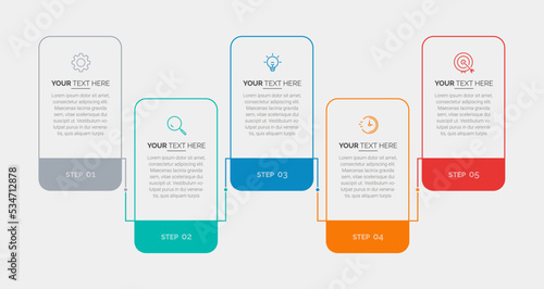 Business Infographic template. Thin line process with square template design with numbers 5 options or steps. Vector illustration. Process chart. Abstract elements of graph.