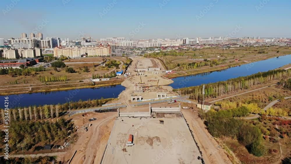 Construction of a bridge on Tauelsizdik Avenue in Astana, Kazakhstan. Construction of a bridge on Tauelsizdik Avenue in Astana, Kazakhstan.