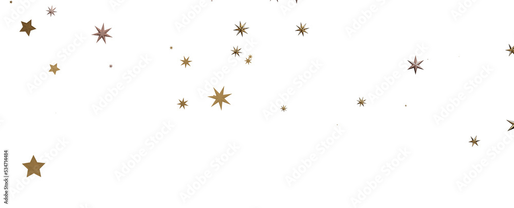 Banner with golden decoration. Festive border with falling glitter dust and stars.