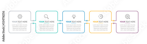 Business Infographic template. Thin line process with square template design with numbers 5 options or steps. Vector illustration. Process chart. Abstract elements of graph.