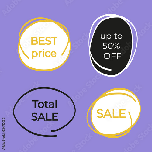 Black Friday sale. Set of discount price tags. Template for shopping tags. Hand-drawn circles.